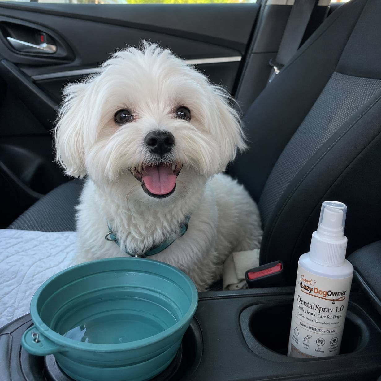Customer with dog using DentalSpray