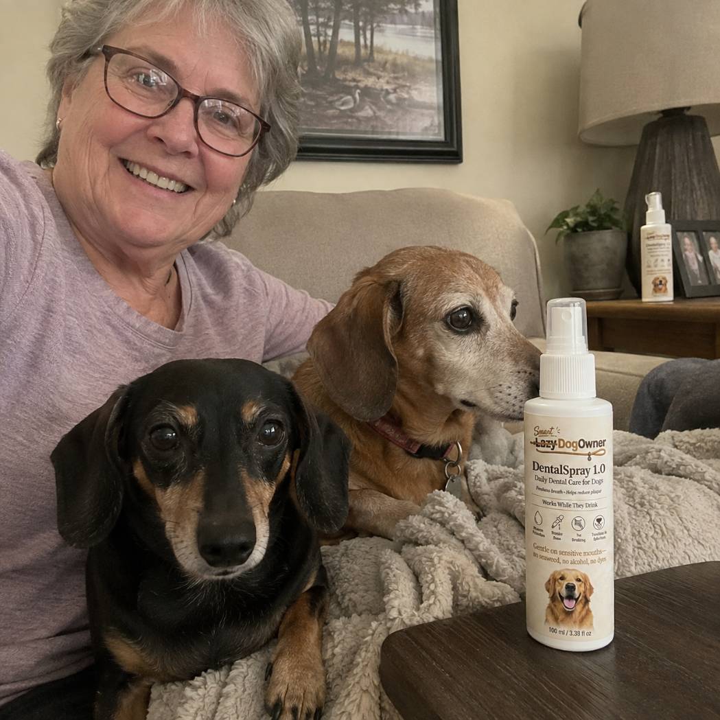Two senior dogs at home